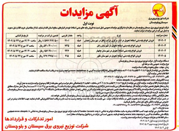 مزایده ، مزایده فروش پایه های بتونی اسقاط