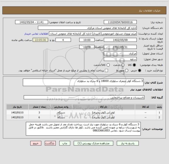 استعلام 3 دستگاه کولر پلیمری سلولزی 18000 و 6 سری پد سلولزی