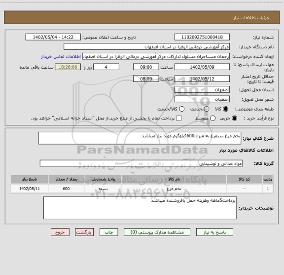 استعلام تخم مرغ سیمرغ به میزان600کیلوگرم مورد نیاز میباشد