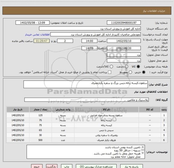 استعلام سلفون،کیسه زباله،دیس بزرگ و سفره یکبارمصرف