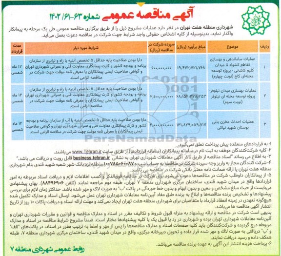 مناقصه عملیات ساماندهی و بهسازی تقاطع کشواد ....