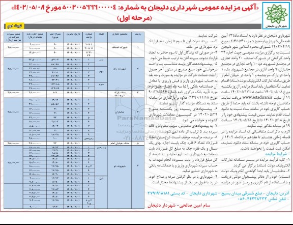 مزایده اجاره 34 واحد کارگاهی و ...- نوبت دوم