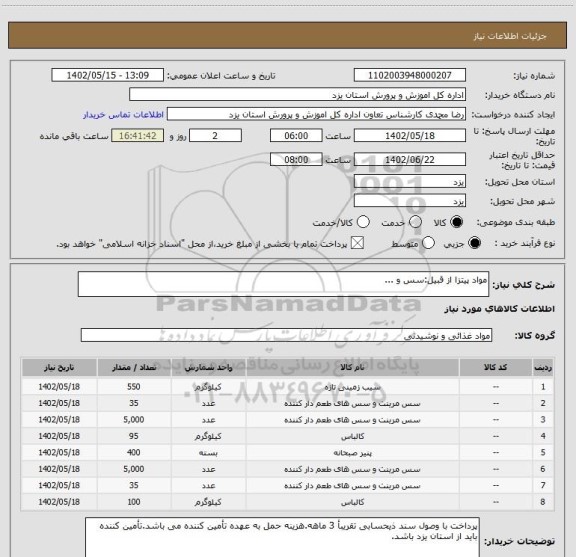 استعلام مواد پیتزا از قبیل:سس و ...