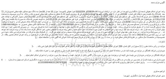 مزایده فروش میزان 10 حبه از 36حبه از 72 حبه  ششدانگ یک قطعه زمین با پلاک ثبتی شماره  10160فرعی از 1 اصلی