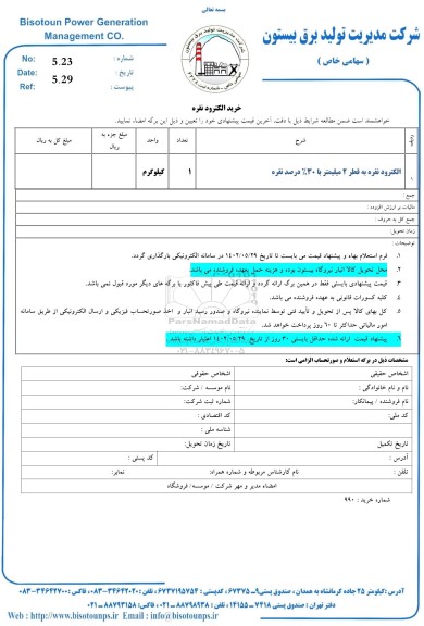 استعلام خرید الکترود نقره 