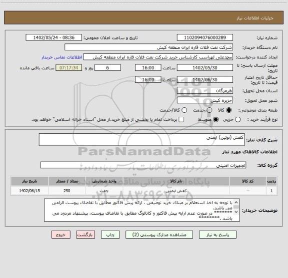 استعلام کفش (پوتین) ایمنی