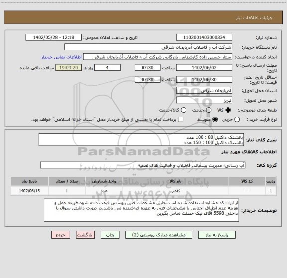 استعلام بالشتک داکتیل 80 : 100 عدد
بالشتک داکتیل 100 : 150 عدد