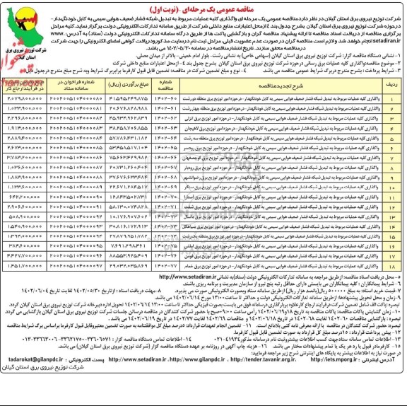 مناقصه واگذاری کلیه عملیات مربوط به تبدیل شبکه فشار ضعیف هوایی 