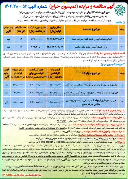 مناقصه و مزایده اجرای شبکه آبیاری تحت فشار ... 