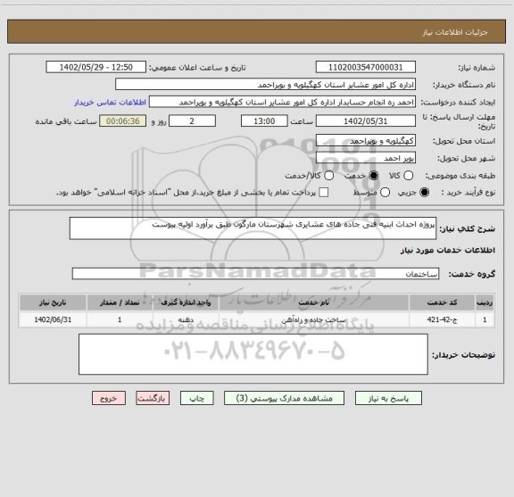 استعلام پروژه احداث ابنیه فنی جاده های عشایری شهرستان مارگون طبق برآورد اولیه پیوست