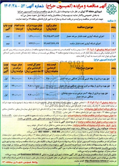 مناقصه و مزایده حق بهره برداری از بوفه غربی بوستان جنگلی... 