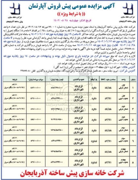 مزایده پیش فروش آپارتمان 