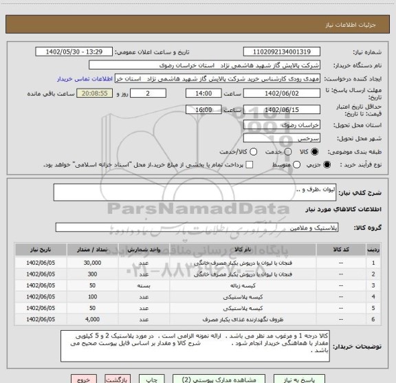 استعلام لیوان ،ظرف و ..