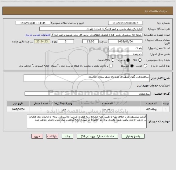 استعلام ساماندهی گلزار شهدای مزیداباد شهرستان خدابنده