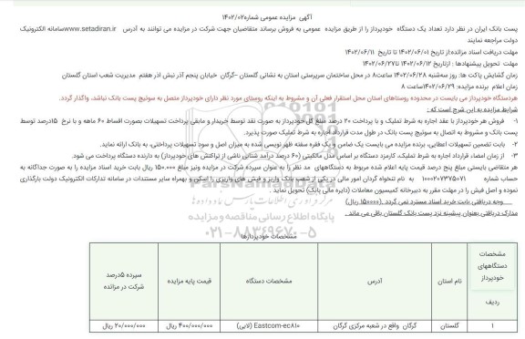 مزایده فروش تعداد یک دستگاه  خودپرداز