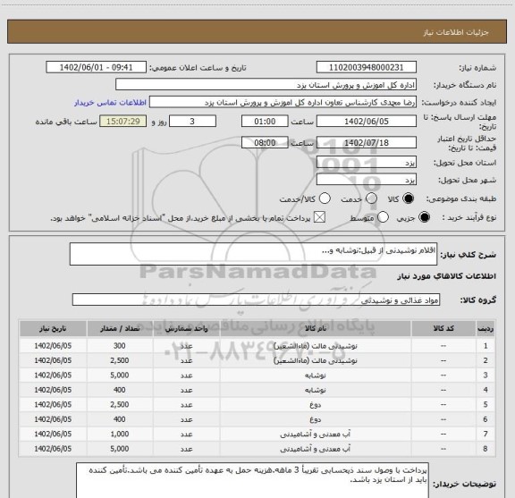 استعلام اقلام نوشیدنی از قبیل:نوشابه و...