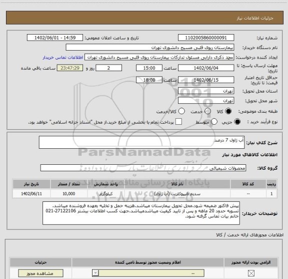 استعلام آب ژاول 7 درصد