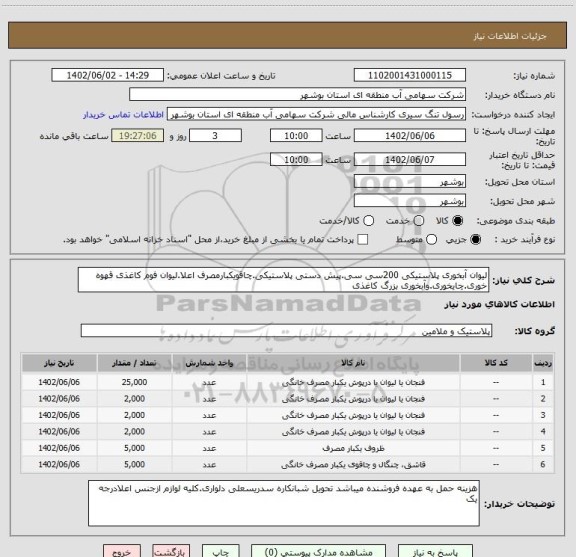 استعلام لیوان آبخوری پلاستیکی 200سی سی.پیش دستی پلاستیکی.چاقویکبارمصرف اعلا.لیوان فوم کاغذی قهوه خوری.چایخوری.وآبخوری بزرگ کاغذی