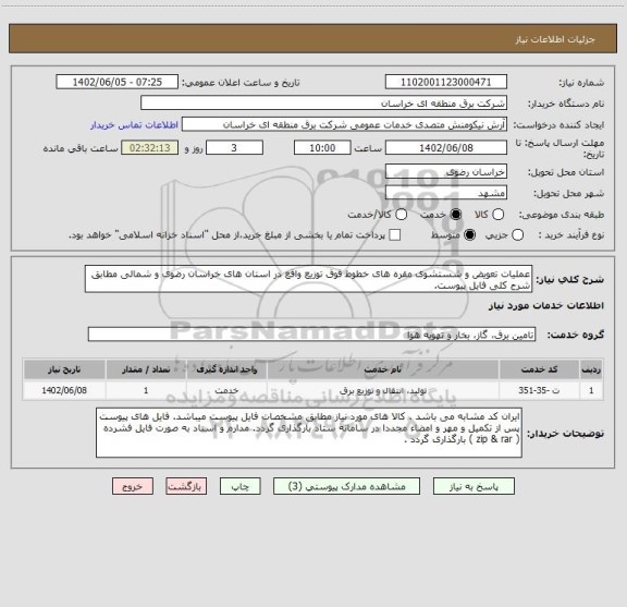 استعلام عملیات تعویض و شستشوی مقره های خطوط فوق توزیع واقع در استان های خراسان رضوی و شمالی مطابق شرح کلی فایل پیوست.