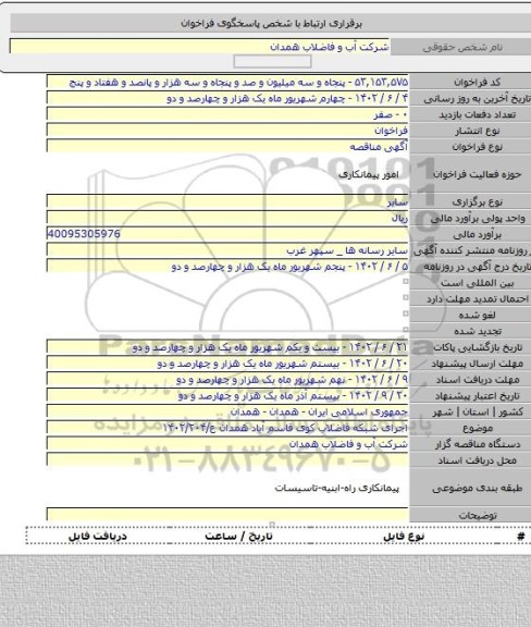 مناقصه, اجرای شبکه فاضلاب کوی قاسم آباد همدان  ع/۱۴۰۲/۲۰۴