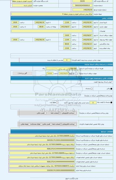 مزایده ، مراکز پیش دبستانی اموزش و پرورش منطقه 4