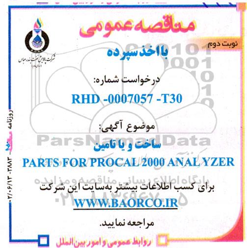 مناقصه ساخت و یا تامین PARTS FOR PROCAL 2000 ANALAYZER - نوبت دوم 