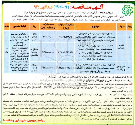 مناقصه اجرای عملیات درزگیری..