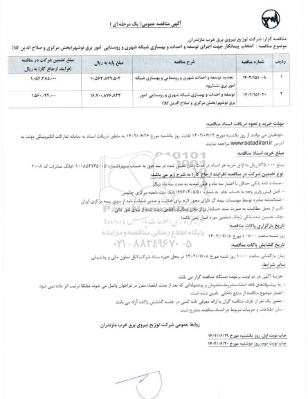 مناقصه انتخاب پیمانکار جهت اجرای توسعه و احداث و بهسازی شبکه شهری و روستایی...- نوبت دوم