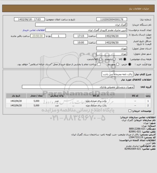 استعلام پاکت نامه محرمانه می باشد