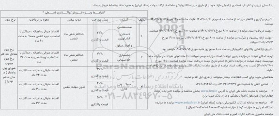 مزایده املاک و اموال تملیکی و مازاد بانک ملی ایران - نوبت چهارم 