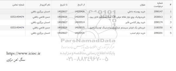 استعلام خرید رولیک روی نوار نقاله عرض 120  سانتیمتر