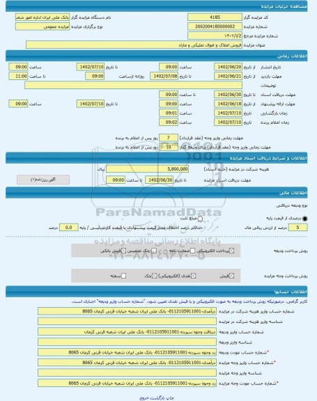 مزایده ، فروش املاک و اموال تملیکی و مازاد -مزایده زمین و سوله  - استان کرمان