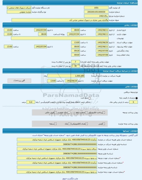 مزایده ، واگذاری زمین تجاری در شهرک صنعتی عباس آباد -مزایده زمین  - استان تهران