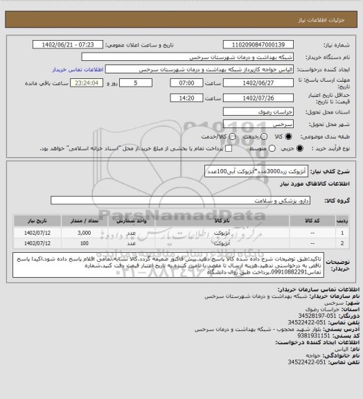 استعلام آنژیوکت زرد3000عدد*آنژیوکت آبی100عدد