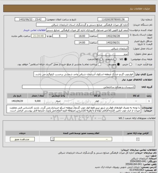 استعلام الوارچوب گردو خشک منطقه اسکوی آذربایجان شرقی واحد شمارش برحسب کیلوگرم می باشد.