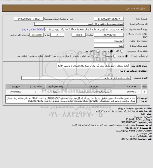 استعلام آماده سازی و تمیز کاری نمک گیر برقی جهت رفع اشکال از ترانس-5254