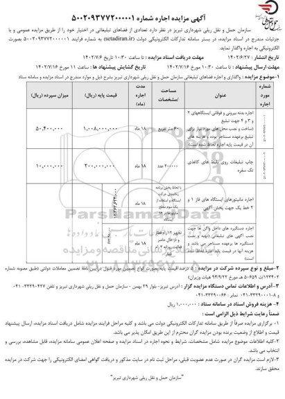  مزایده واگذاری تعدادی از فضاهای تبلیغاتی در اختیار