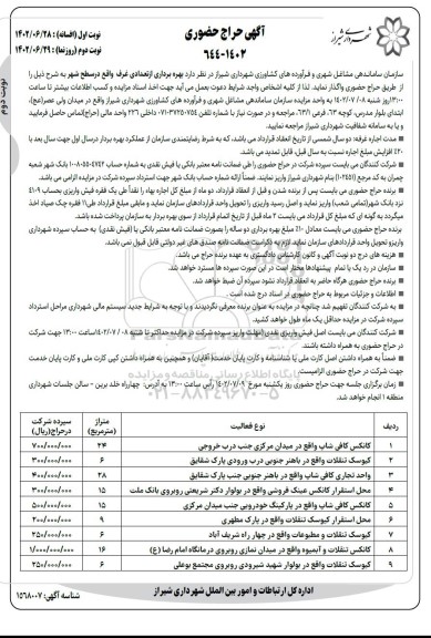 آگهی حراج بهره برداری از تعدادی غرف در سطح شهر  - نوبت دوم