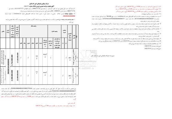 مزایده فروش املاک -تجدید 