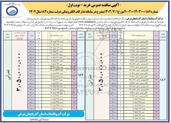 مناقصه الکتروموتور شناور و پمپ 