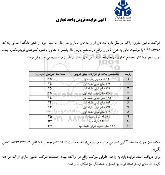 مزایده فروش واحد تجاری 