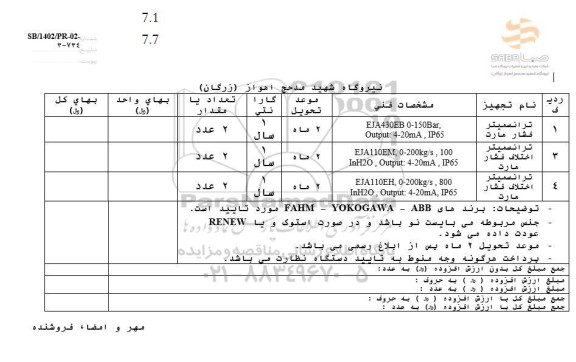 استعلام ترانسمیتر فشار مارت 