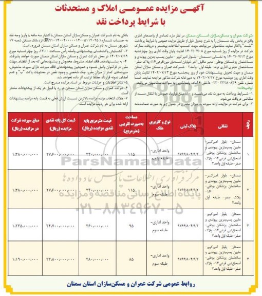 مزایده واگذاری تعدادی از واحدهای اداری