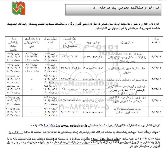 فراخوان مناقصه بهسازی و مرمت، محوطه و پارکینگ ساختمان و سیستم گرمایشی پلیس راه و...