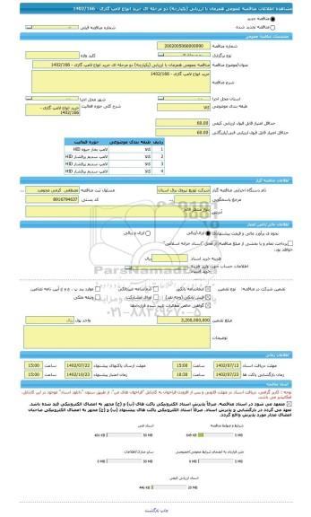 مناقصه، مناقصه عمومی همزمان با ارزیابی (یکپارچه) دو مرحله ای خرید انواع لامپ گازی - 1402/166