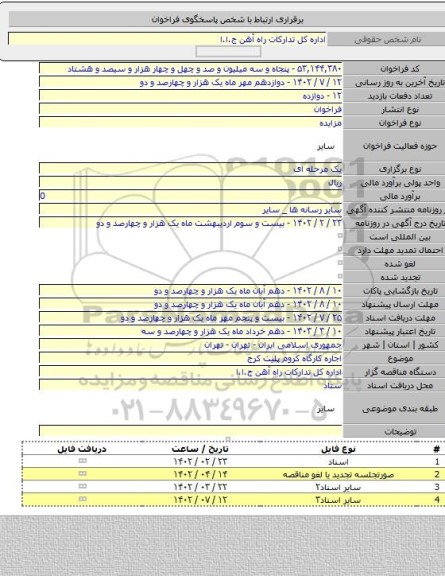 مزایده, اجاره کارگاه کروم پلیت کرج