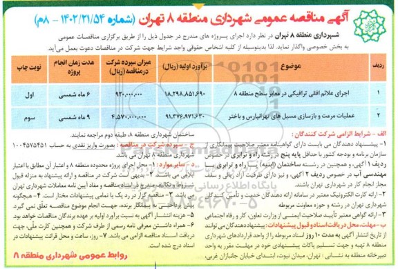 مناقصه اجرای  علائم افقی ترافیکی در معابر سطع ...