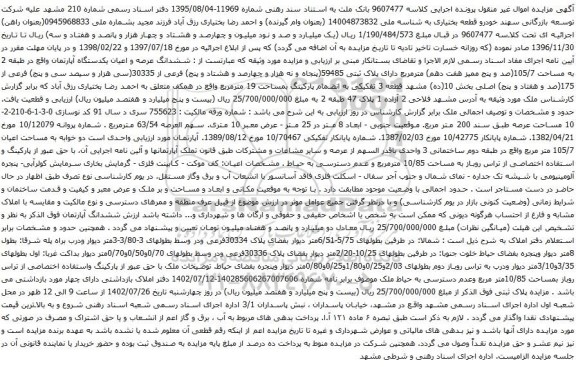 آگهی مزایده ششدانگ عرصه و اعیان یکدستگاه آپارتمان واقع در طبقه 2 به مساحت 105/7(صد و پنج ممیز هفت دهم) مترمربع دارای پلاک ثبتی 59485