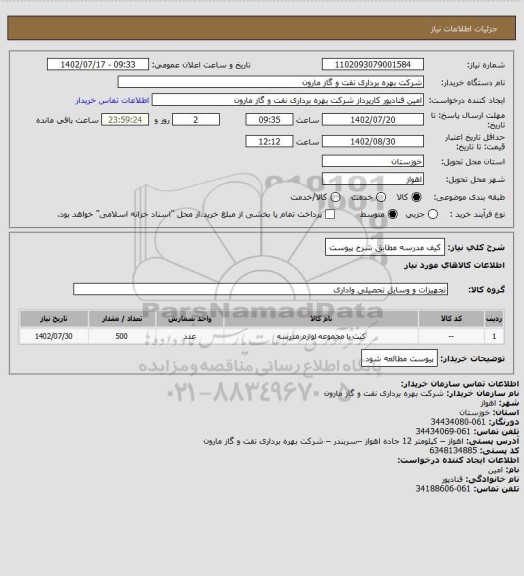 استعلام کیف مدرسه مطابق شرح پیوست