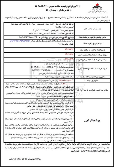 تجدید فراخوان مناقصه بازسازی 14 مورد نهرها - 